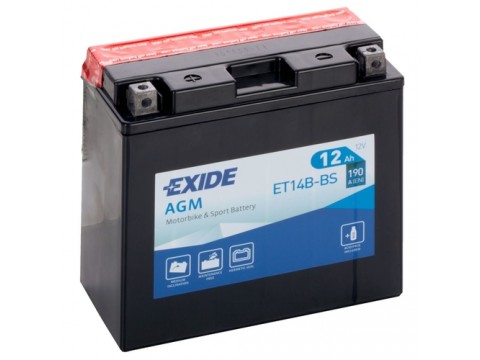 Exide ET14B-BS 12v 12Ah AGM Motorcycle Battery (YT14B4) Exide ET14B-BS 12v 12Ah AGM Motorcycle Battery (YT14B4)