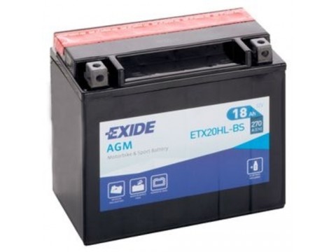 Exide ETX20HL-BS 12v 18Ah AGM Motorcycle Battery (YTX20HLBS)